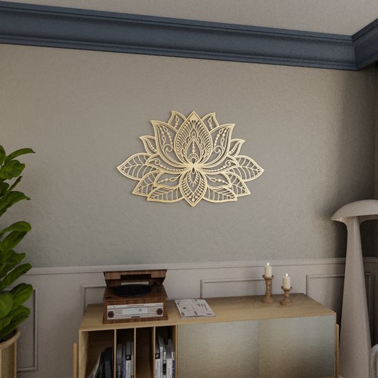 iwa concept - Mandala en métal - Décoration murale - Décoration murale fleur de lotus - Cadeau de pendaison de crémaillère - Plaque murale en métal - Argent - 67x43 cm