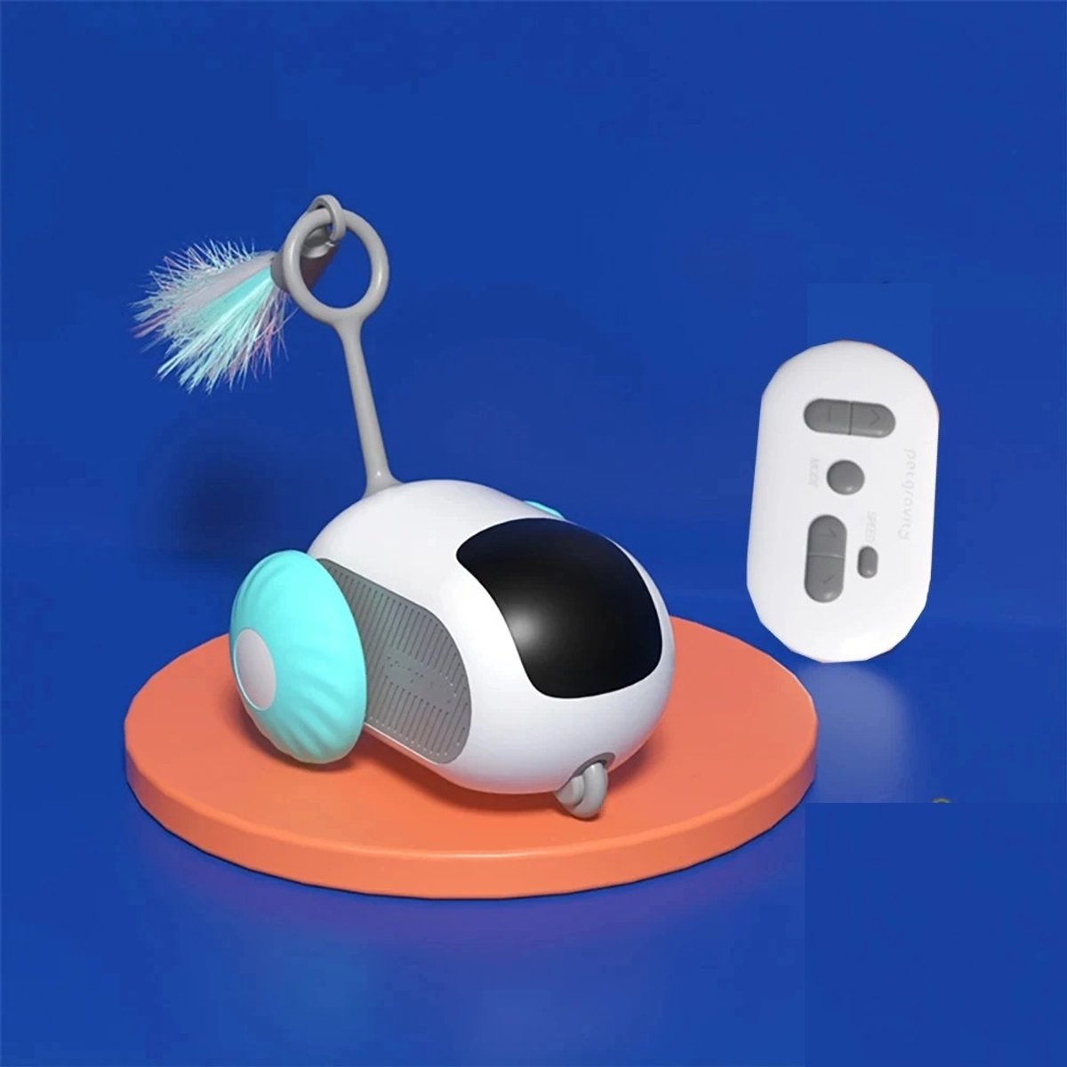 WiseGoods Premium RC Kattenspeelgoed - Elektrische Auto Met Veer - Zelfbesturing En Decoratieve Veren - USB-C Oplaadbaar - Blauw
