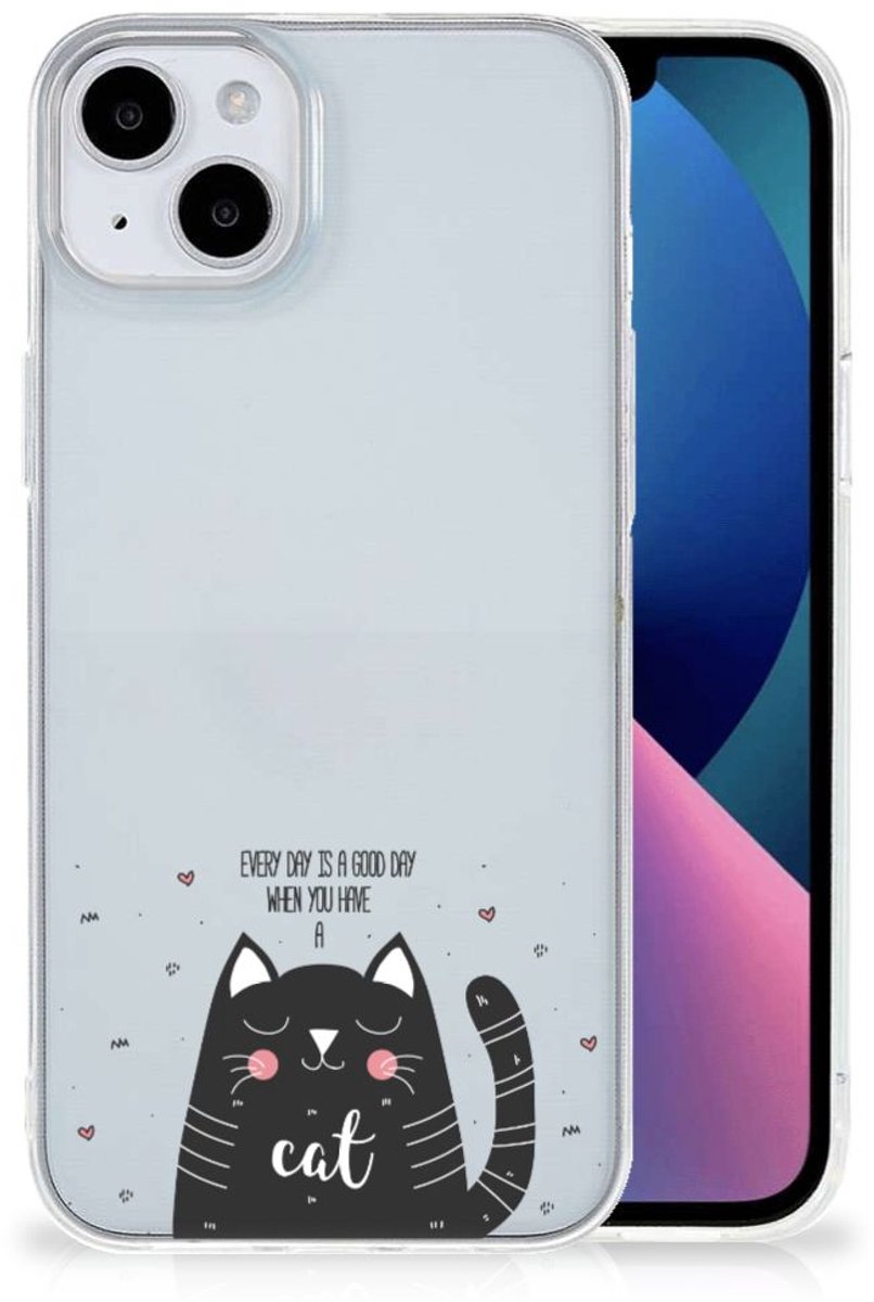 iPhone 15 Plus Telefoonhoesje met Naam Cat Good Day