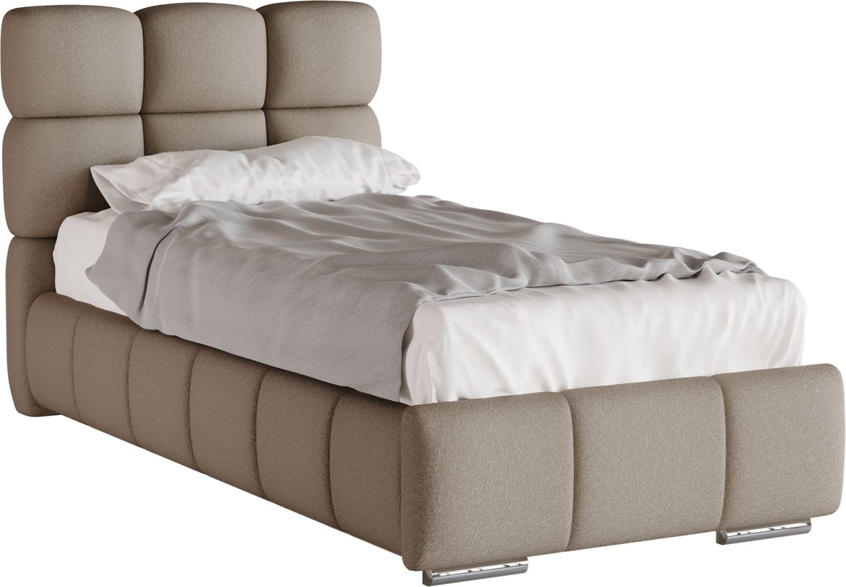 Homesy The Essence of Comfort Polsterbed Bliss 90 x 200 cm met opbergruimte, lattenbodem en ARLAN 7-zones pocketveringmatras met kokosvezel H3/H4 (21 cm hoog) Bruin