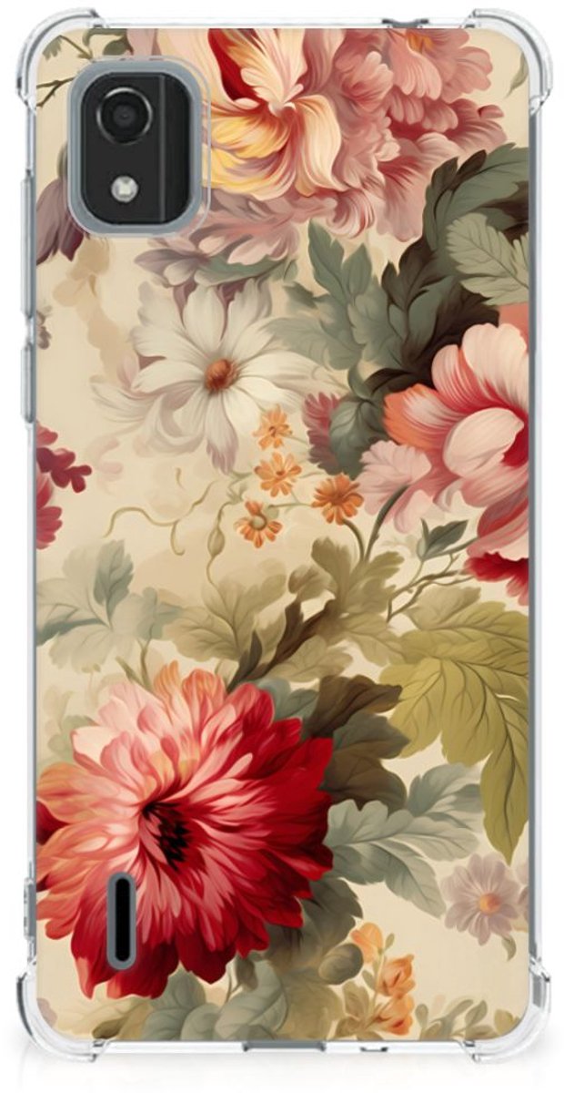 TPU Case Anti-Shock voor Case voor Nokia C2 2nd Edition Bloemen