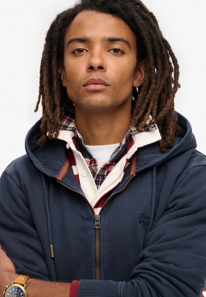 Superdry Essential Logo Washed hoodie met rits Heren Hoodies Marineblauw