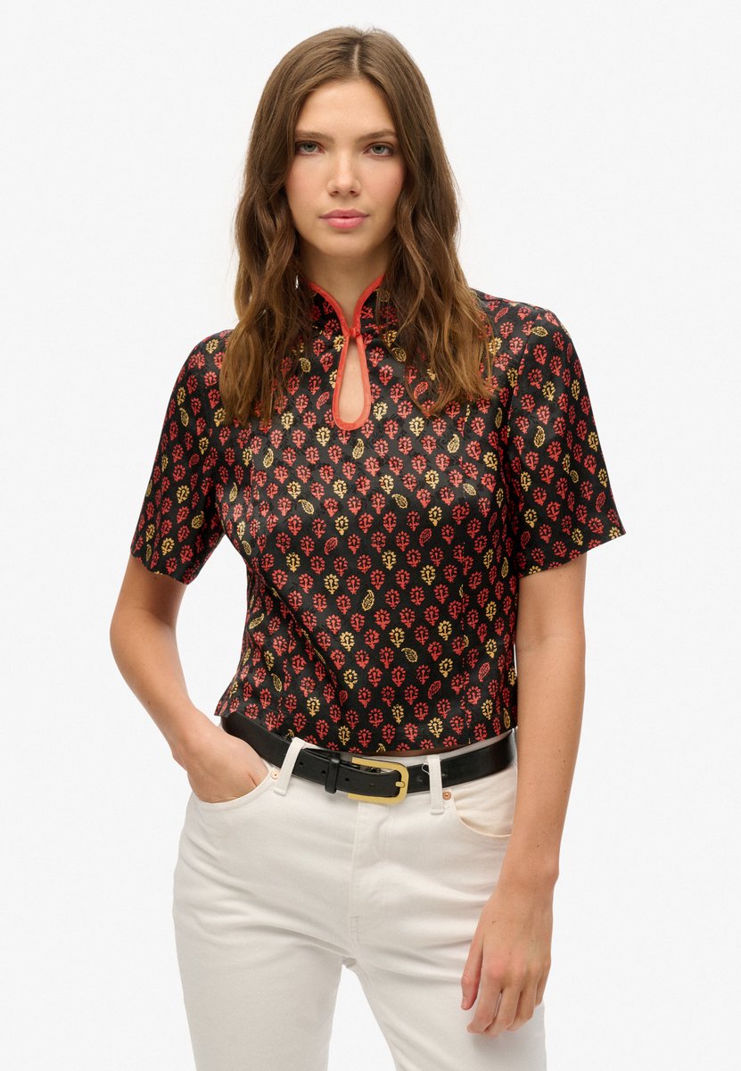 Superdry Top van jacquard met mandarijnkraag Dames Tops Zwart