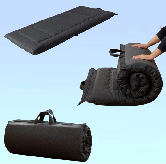 WDBBYL CertiPUR-US campingmatras, oprolbare isomat, tweepersoonsbed, 180 x 96 x 76 cm, traagschuim, vloermat, logeerbedkussen, waterdicht, zachte overtrek en draagtas