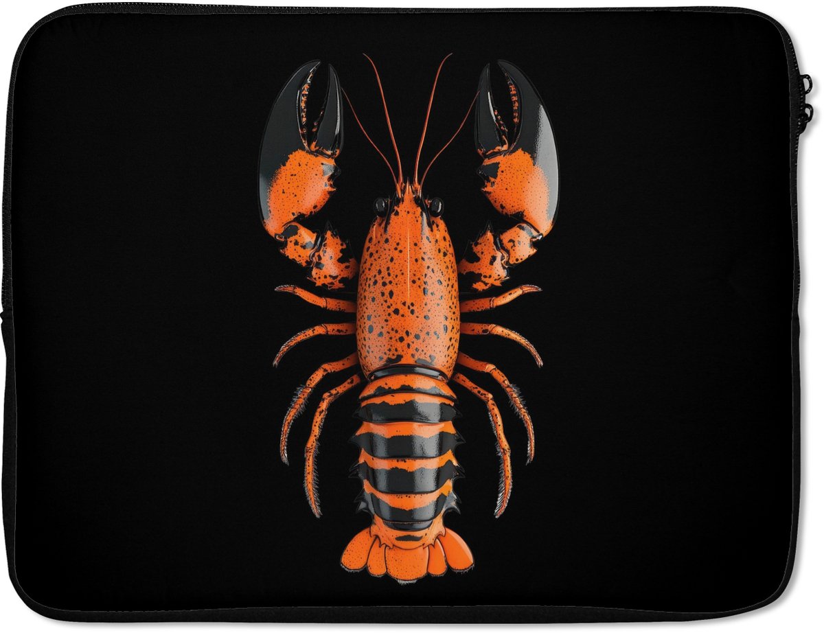 Laptophoes 15.6 inch - Kreeft - Oranje - Zwart - Modern - Laptop sleeve - Binnenmaat 37x26 cm - Zwarte achterkant