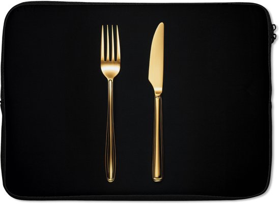 Housse pour ordinateur portable 13 pouces - Couverts - Goud - Couteau - Fourchette - Housse pour ordinateur portable - Dimensions intérieures 32x22,5 cm - Dos noir