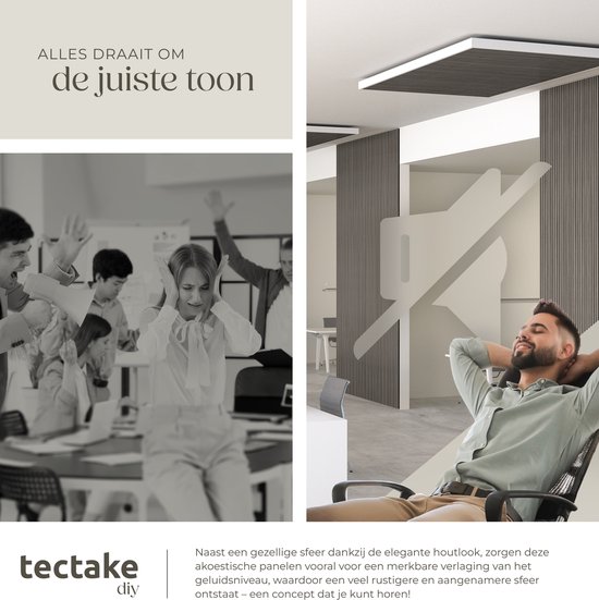 tectake® Akoestische Panelen - Set van 2 - Akoestisch Wandpaneel - 60 x 120 cm - 1,44 m² - Wandpanelen met Aanpasbare Grootte - Lattenwand van MDF en Houtfineer - Geluidsisolatie - Stijlvolle Wanddecoratie - Eenvoudige Montage - Eiken Lichtgrijs