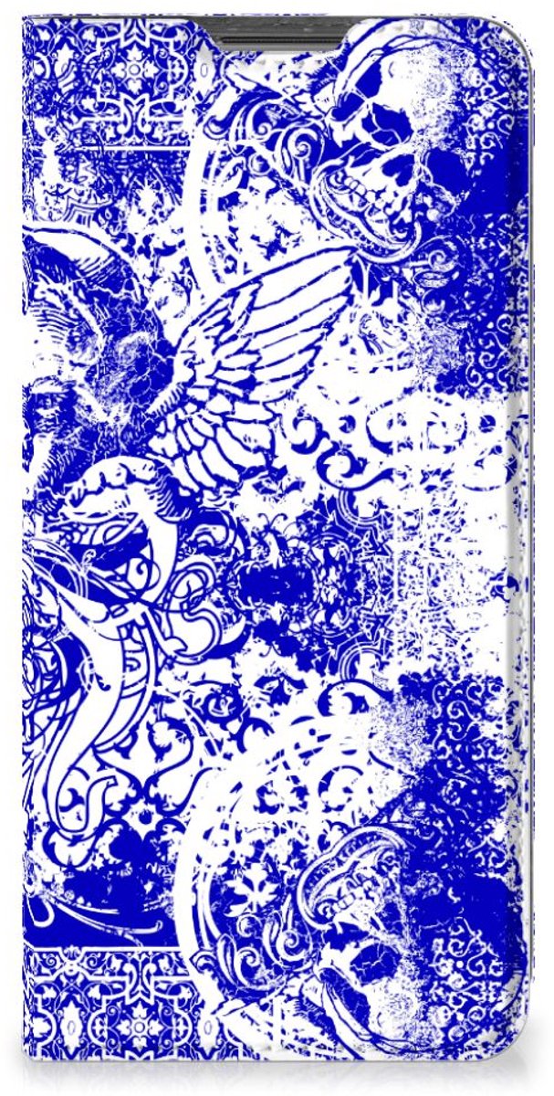 Mobiel BookCase Xiaomi Redmi Note 11 Pro Angel Skull Blauw