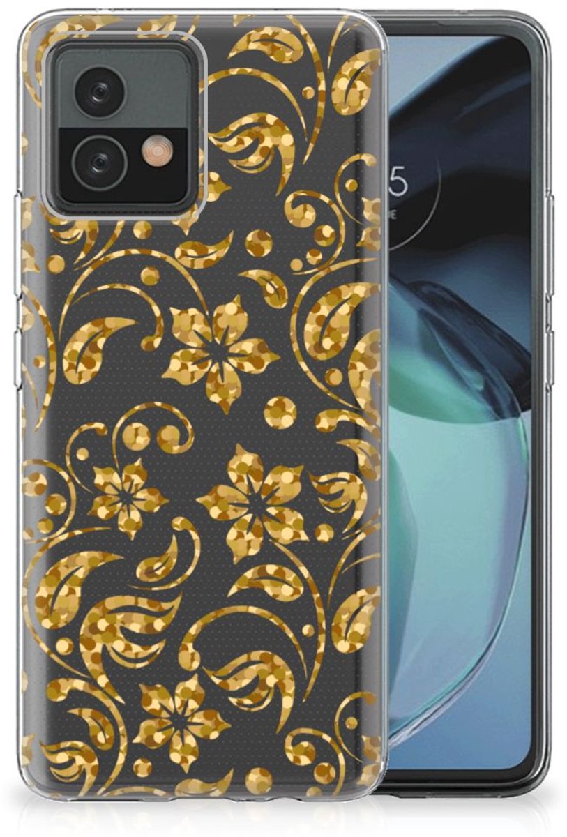 Motorola Moto G72 TPU Case Gouden Bloemen