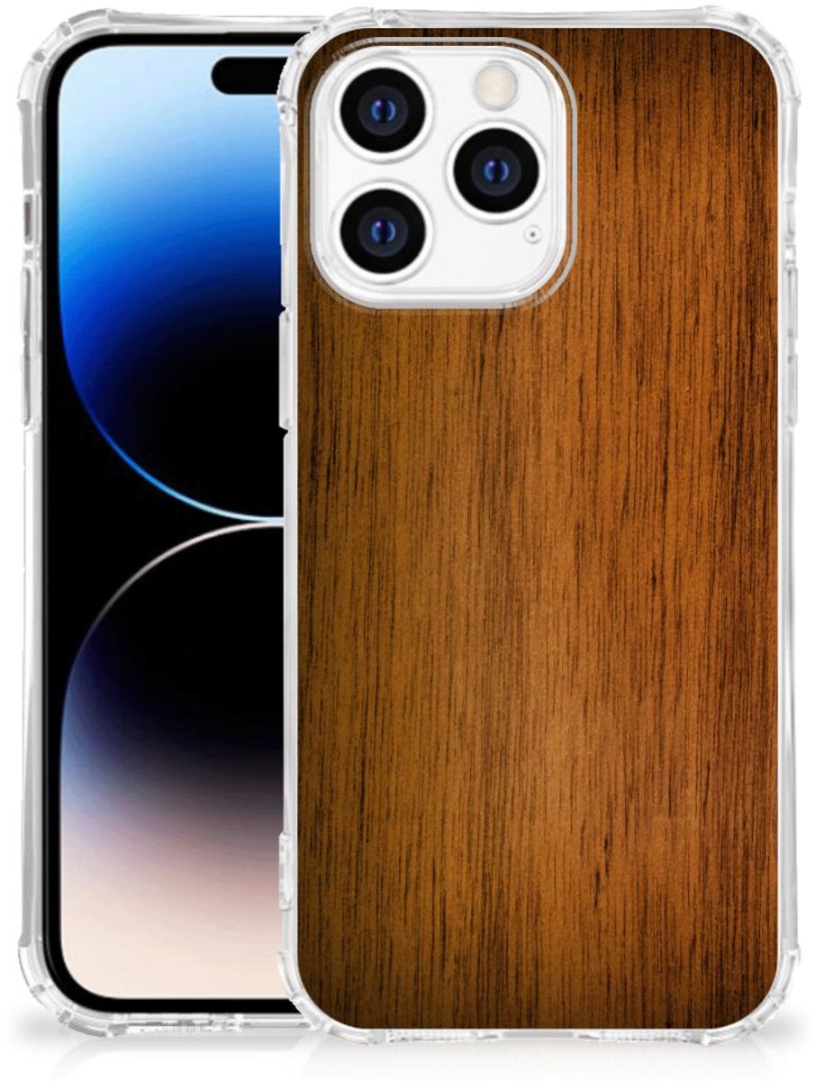 Apple iPhone 14 Pro Max Stevig Telefoonhoesje Donker Hout