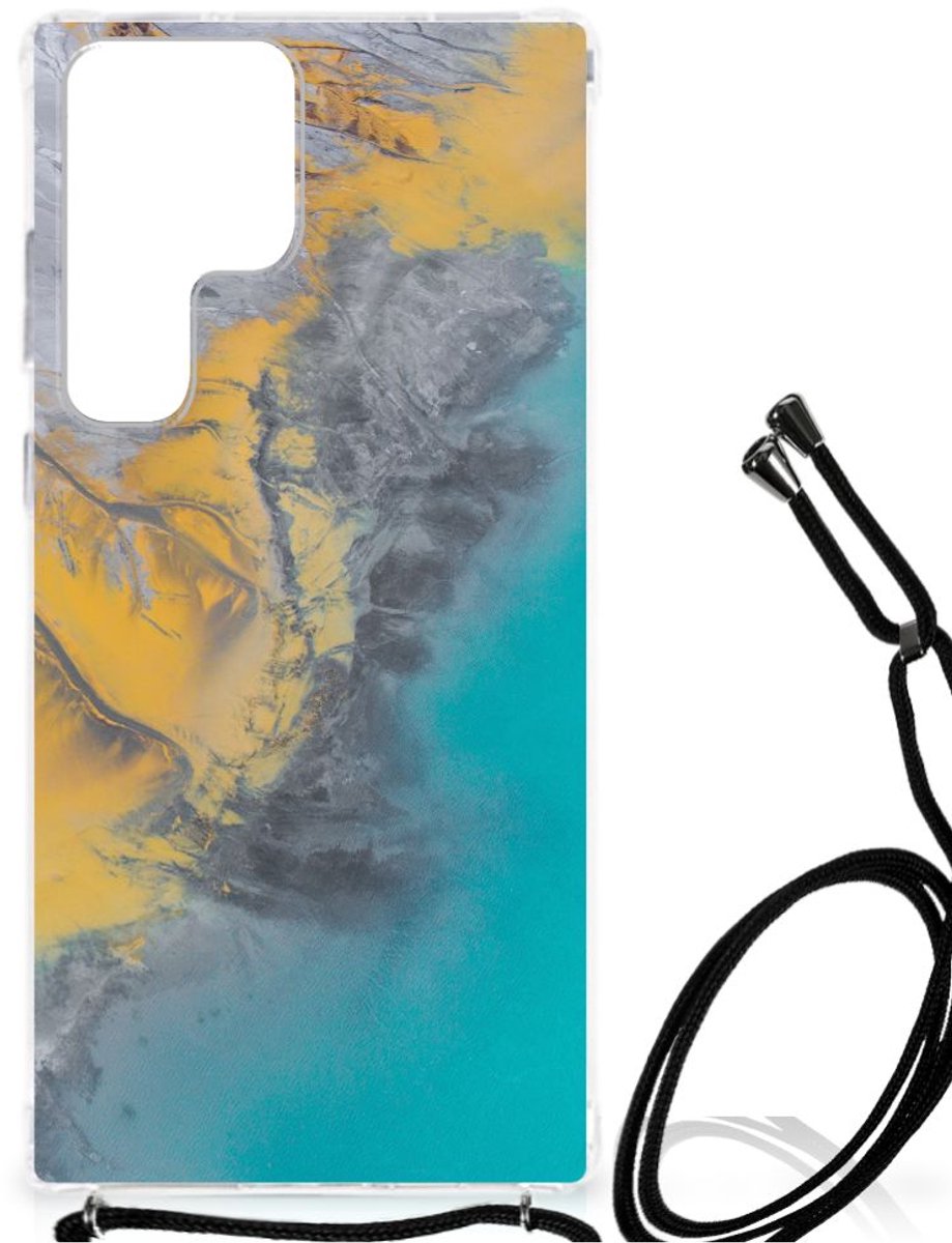 Samsung Galaxy S23 Ultra Anti-Shock Hoesje Marble Blue Gold