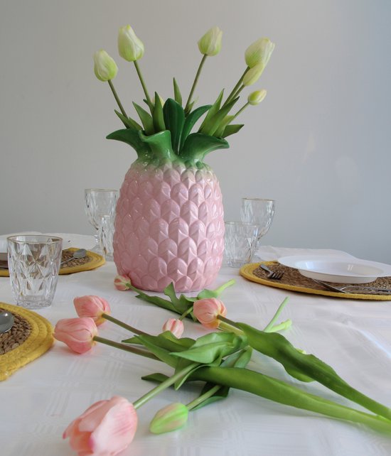 Bouquet de tulipes artificielles Bellatio Design Sally - 7 pièces - crème - toucher réel - 47 cm