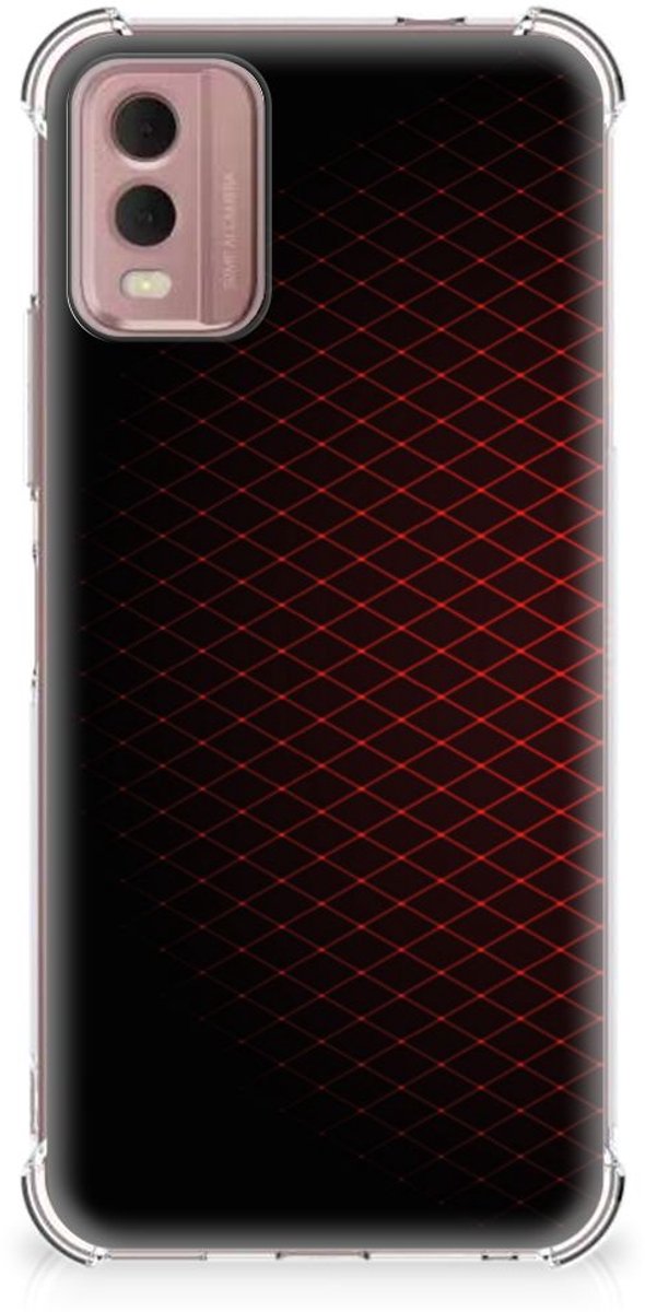 Nokia C32 Doorzichtige Silicone Hoesje Geruit Rood