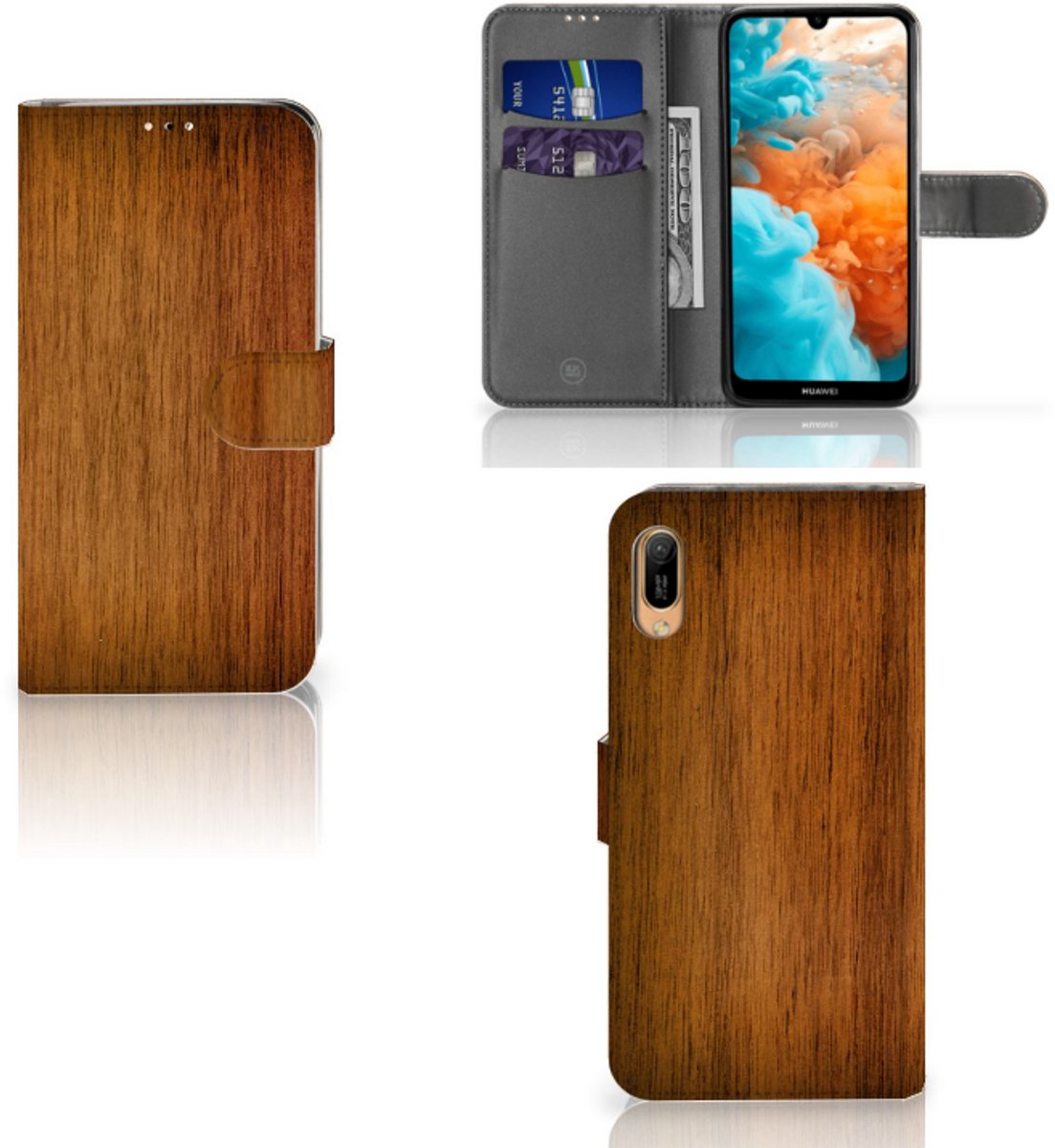Boekhoesje voor Huawei Y6 (2019) Book Style Case Donker Hout