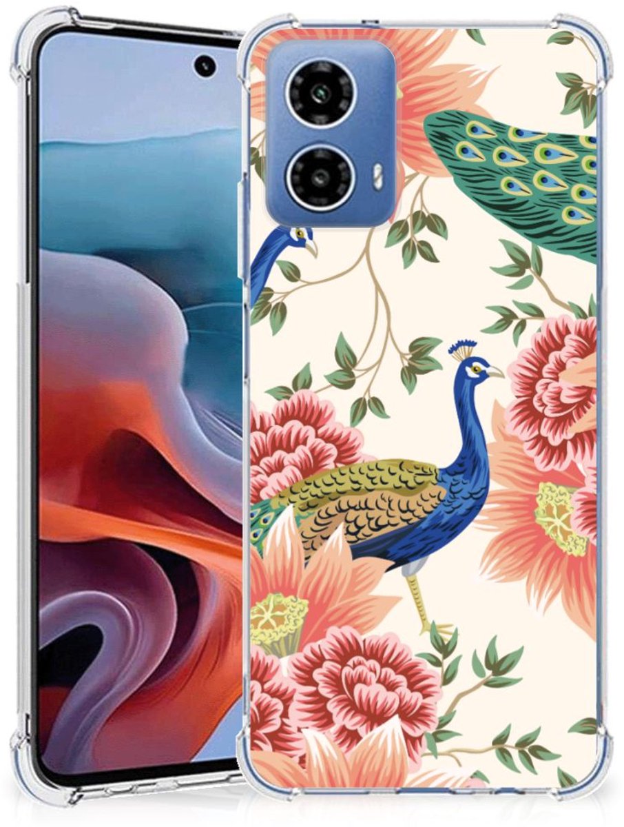 Case Anti-shock voor Motorola Moto G34 Pink Peacock