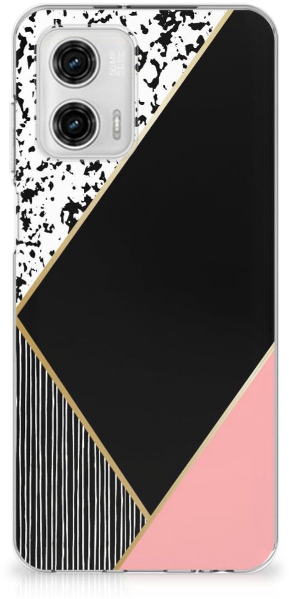 Motorola Moto G73 TPU Hoesje Zwart Roze Vormen