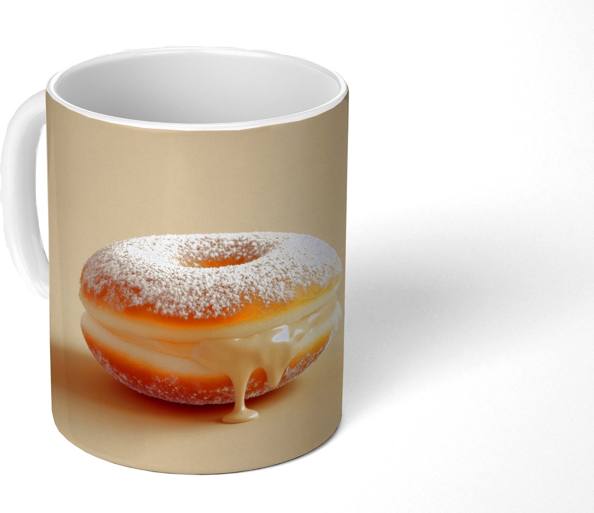 Mok - Koffiemok - Donut - Romig - Poedersuiker - Beige - Mokken - 350 ML - Beker - Koffiemokken - Theemok