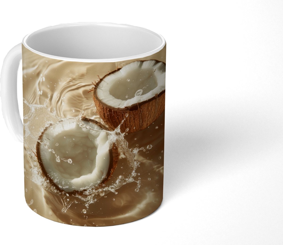 Mok - Koffiemok - Kokosnoot - Water - Beige - Spetters - Mokken - 350 ML - Beker - Koffiemokken - Theemok