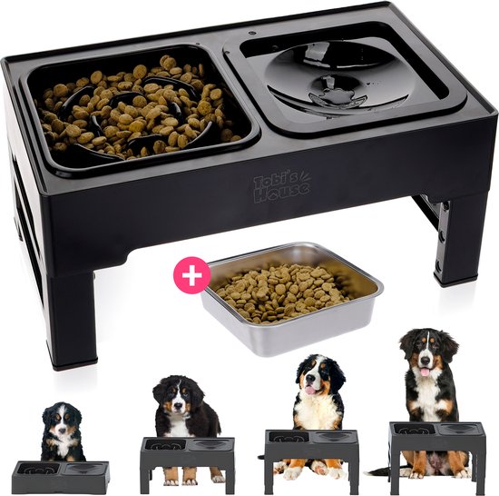 Tobi’s House verhoogde hondenvoerbak – hoogte verstelbaar – dubbel – zwart