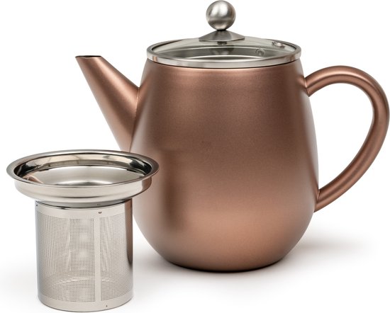 Bredemeijer - Dubbelwandige theepot Eva - 1,1 liter - Roestbruin - Met filter