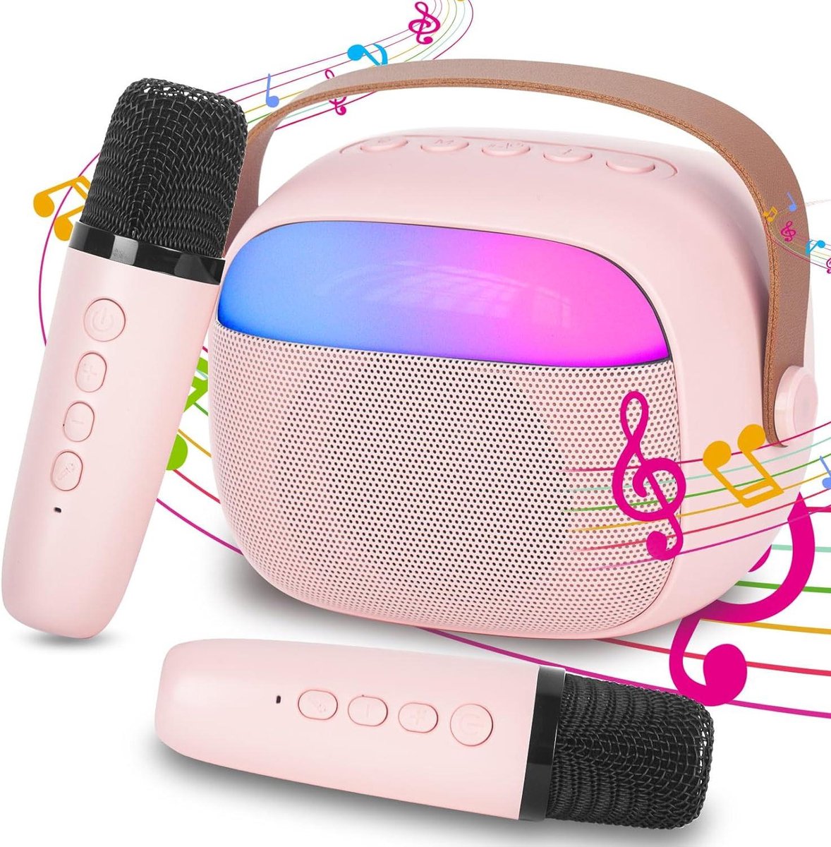 Karaoke Speaker Draagbaar met 2 Microfoons en Lichten - Geschikt voor Kinder- en Volwassenenfeestjes thuis