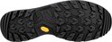 Onderkant van een zwarte LOWA wandelschoen met groen Vibram logo en profielzool.
