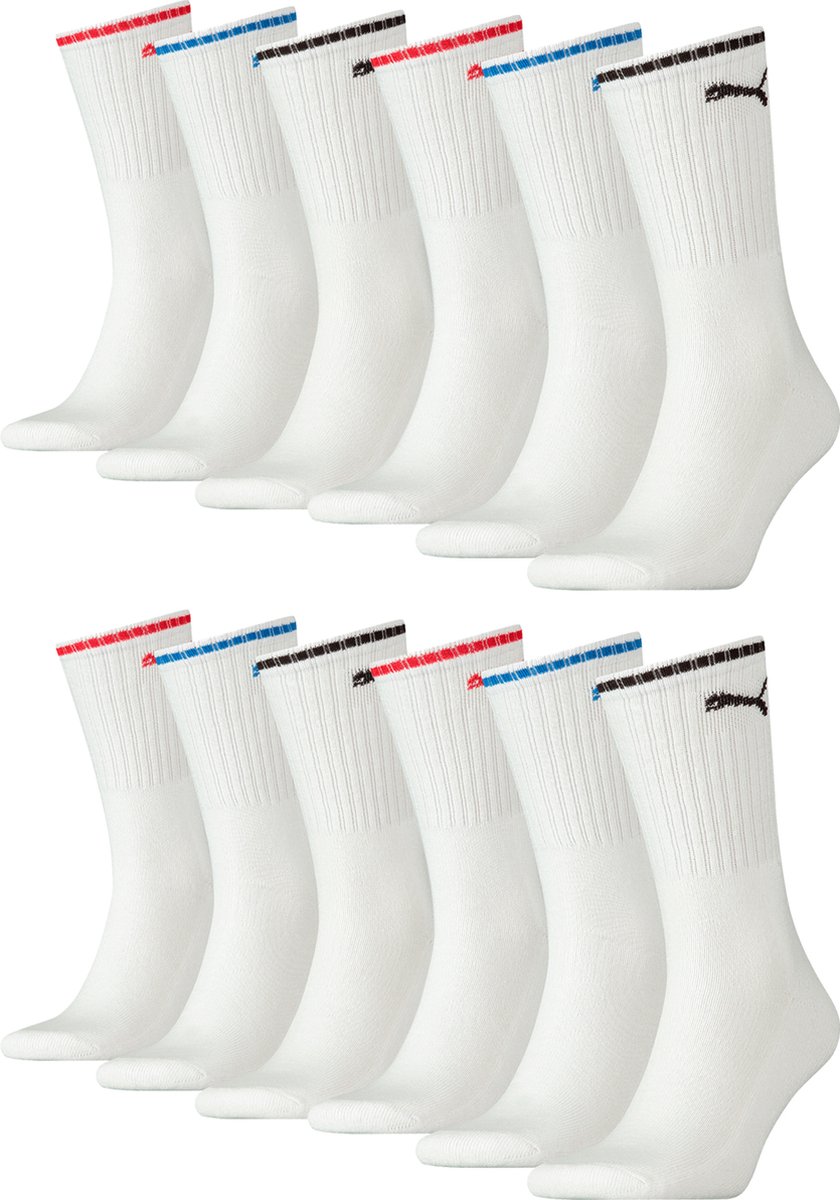 BOXERS 12 PACK Puma Sportsokken Tennissokken Crew Sokken Gestreepte Tennissokken Unisex Wit