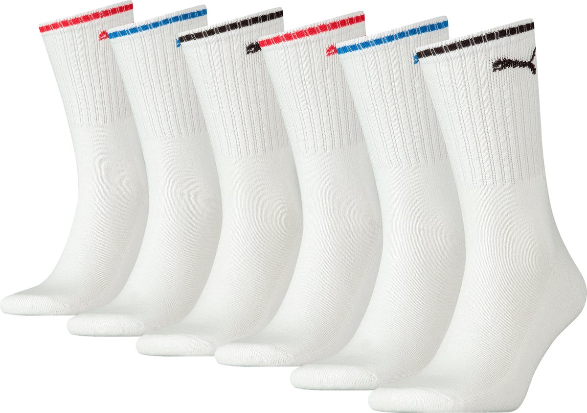 BOXERS 6 PACK Puma Sportsokken Tennissokken Crew Sokken Gestreepte Tennissokken Unisex Wit