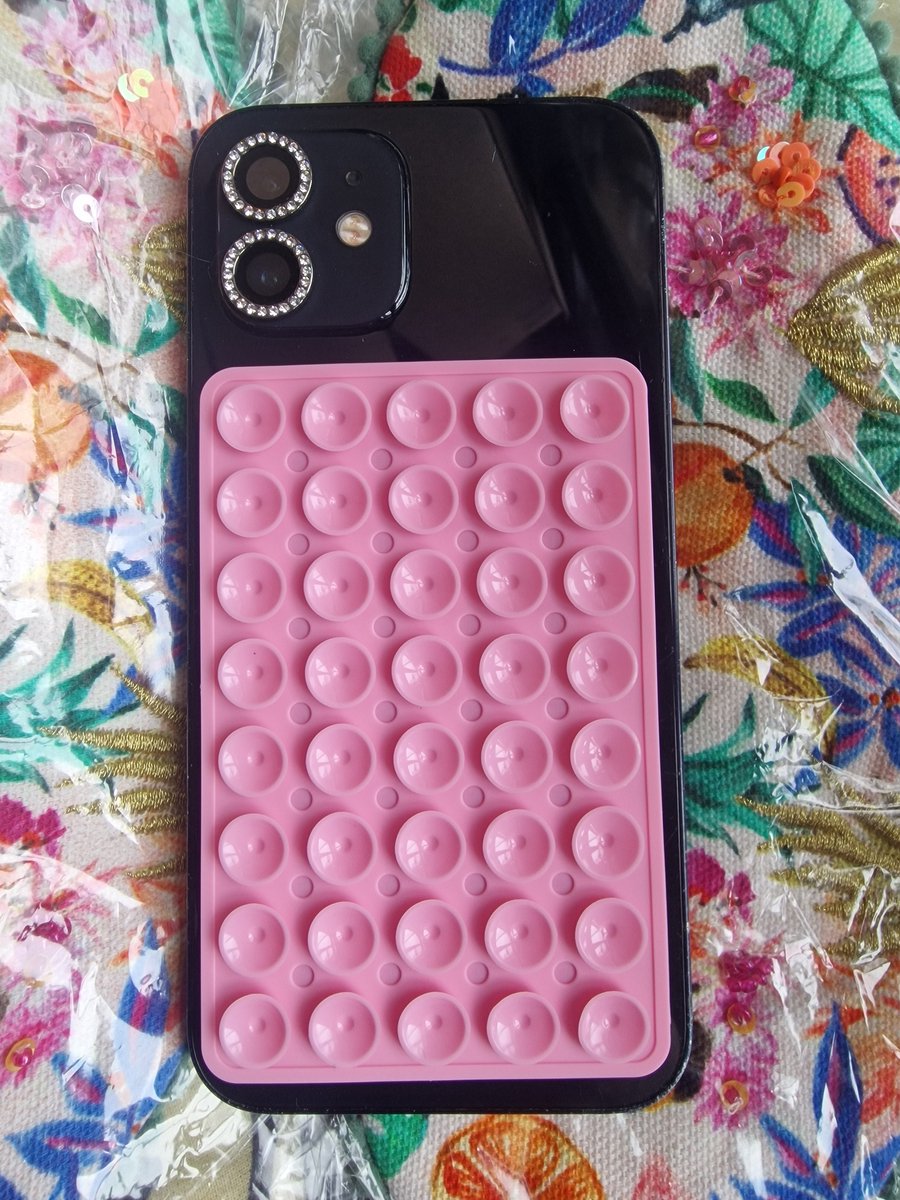 Dubbelzijdige Zuignap voor Telefoon - Buddy - Octopus - Zuignap Telefoon - Zuignap Telefoonbutton - Zuignap Hoesje - 6.,5 x 10cm x 0,5 cm - Herbruikbare Zuignap - Plakt aan Beide Kanten - Licht Roze - Light Pink