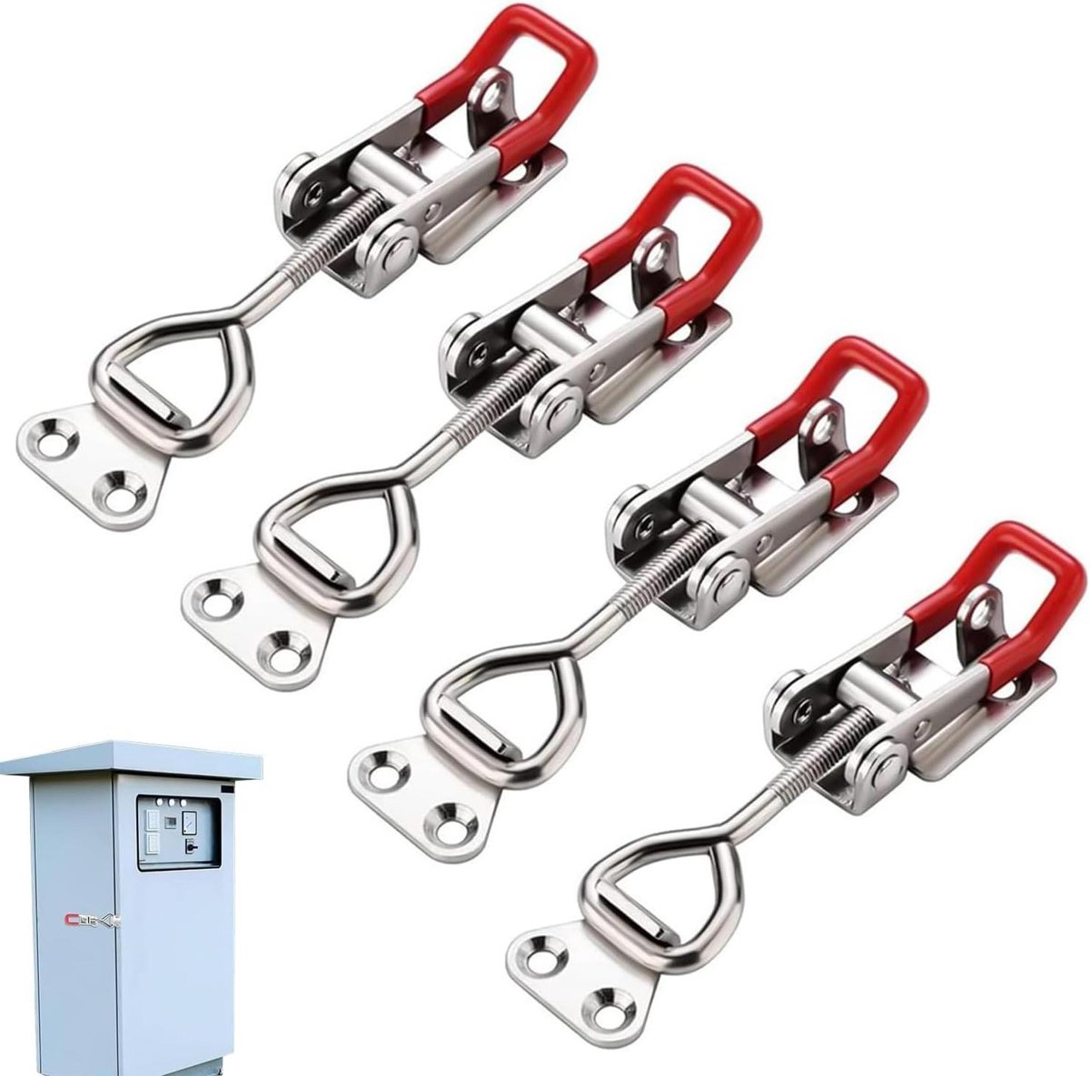 Image of 4 stuks verstelbare metalen hefboomsluitingen - kniegelklemmen - hefboomslot met railgesp - draagvermogen 100 kg - voor voertuigen mechanische uitrusting - lade kasten koffers .