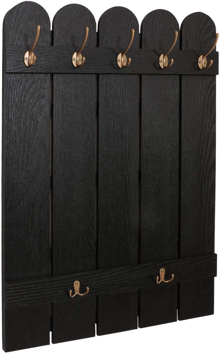 MCW Wandkapstok MCW-N95, kapstokpaneel, paulownia 7 haken 86x60cm ~ zwart