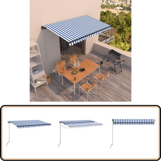 Kavolet Luifeldoek – 300x250 Cm – Blauw/wit – Waterafstotend & Scheurvast – UV-bestendig – Incl. Volant – Vervangingsdoek Voor Bestaand Frame – Zonwering Voor Terras