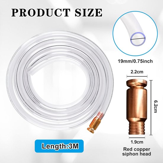 Benzineslang 3 meter - Schudpomp - Zelfaanzuigende brandstofslang 19 mm