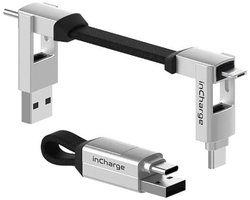 inCharge 6 Korte oplaadkabel voor o.a. iPhone Lightning kabel usb c - 6 in één all you need - Kabel voor iPhone, Samsung, Huawei - Zilver