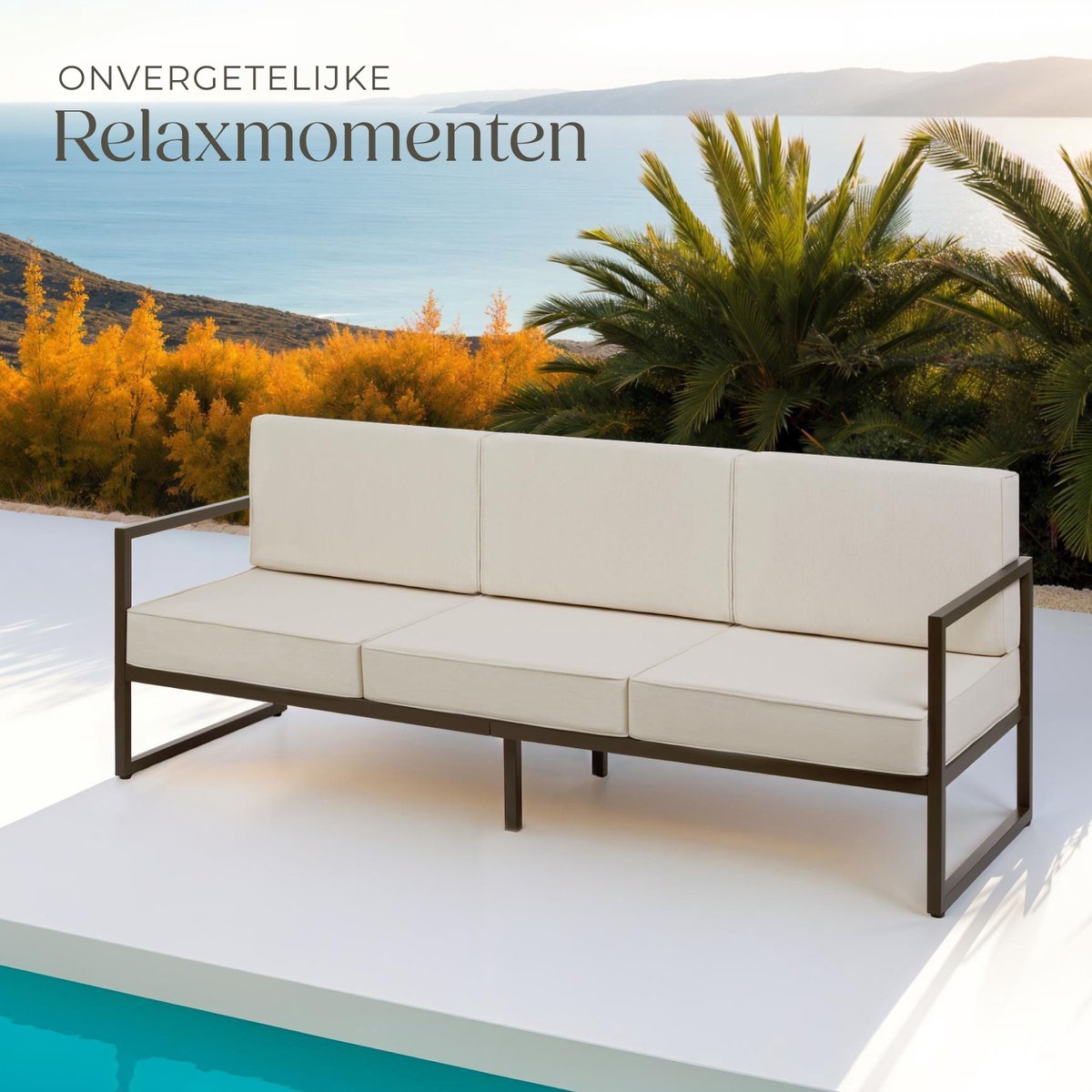 tectake® Comosa Loungebank - 3-zits Tuinbank - Comfortabele Lounge Bank met Dikke Kussens - Outdoor Sofa met Waterafstotende Hoezen - Stevig Stalen Frame - Balkon en Tuin Loungebank - Tuinmeubelen – foto 6