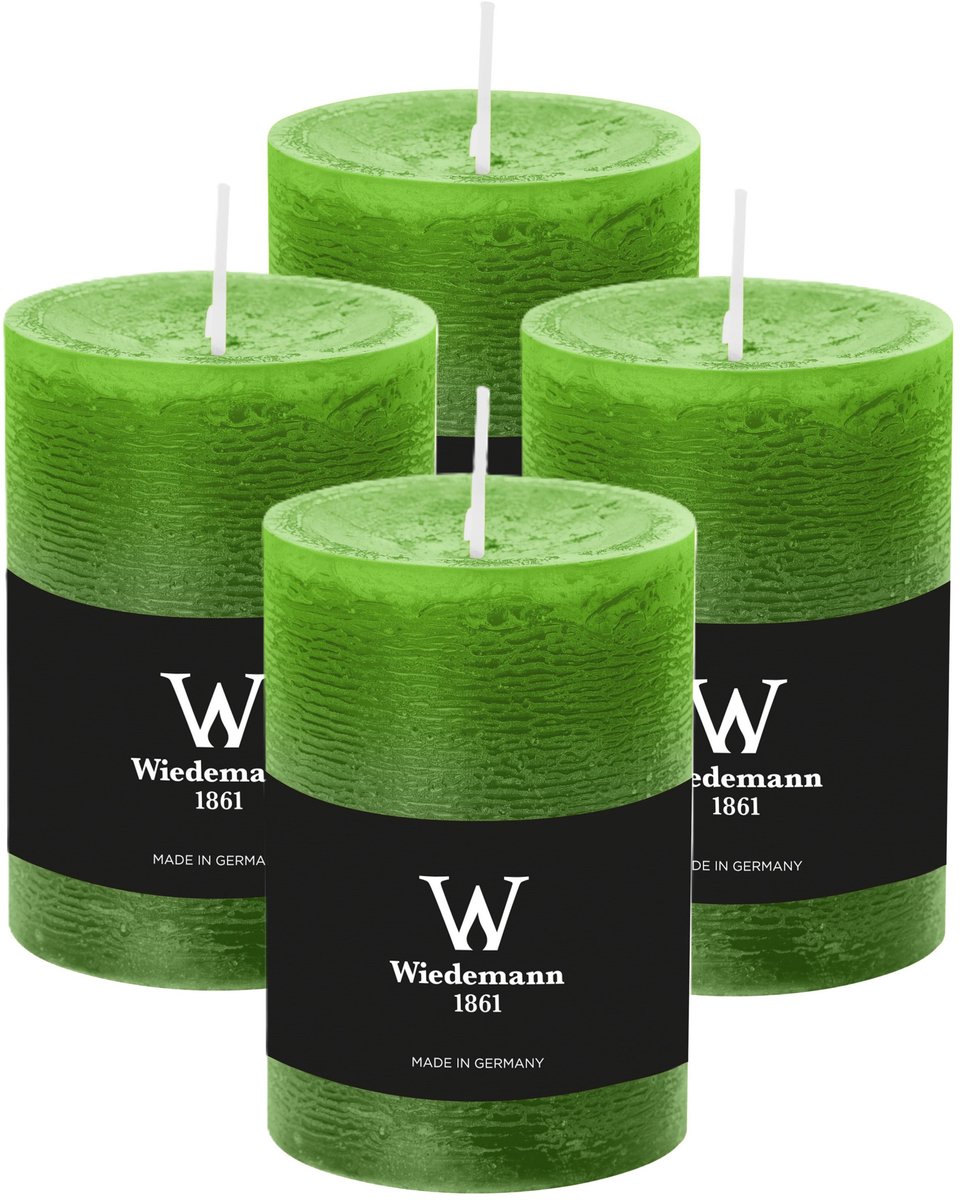 Wiedemann Cilinderkaars/stompkaars - 4x - rustieke kaars - lichtgroen - 7 x 10 cm - 43 branduren