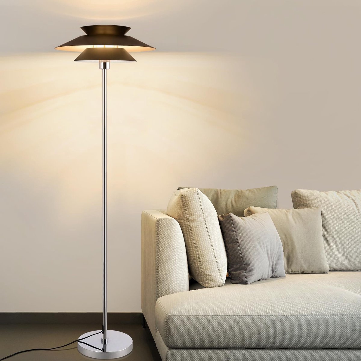 NETTLIFE Vloerlamp | E27 | Zwart | Modern | Voetschakelaar | Metalen | Hoogte 145cm | voor Slaapkamer Kantoor woonkamer-excl. lichtbron