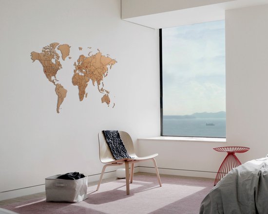 MiMi Innovations Carte du Wereldkaart en Bois de Luxe - Décoration Décoration murale - Véritable Puzzle avec Noms de Pays - 150x90 cm/59.1x35.4 pouces - Marron