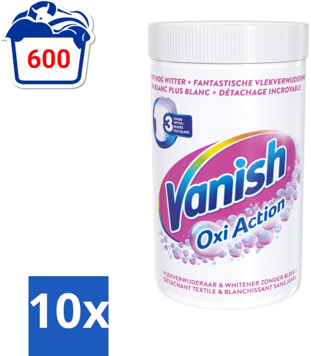 10 x Vanish Oxi Action - Vlekkenverwijderaar Poeder - Zonder Bleek - Witte Was - 1.5 Kg - Vlekverwijderaar - Witte Was - Poeder - Koud Water - Bleekvrij
