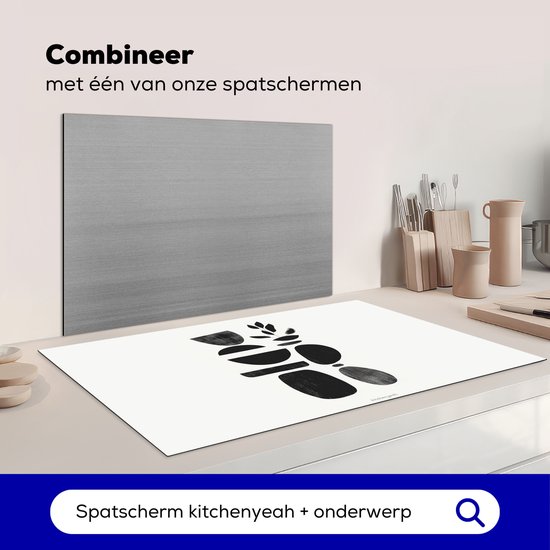 KitchenYeah® Protection plaque induction 95x50 cm - Japandi - Noir - Abstrait - Protege plaque de cuisson - Couvre plaque induction - Protecteur d'induction - Cuisine