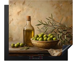 KitchenYeah® Inductie beschermer 60x52 cm - Olijven - Stilleven - Vintage - Kookplaataccessoires - Afdekplaat voor kookplaat - Inductiebeschermer - Inductiemat - Inductieplaat mat - Keuken decoratie