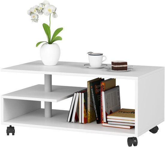 Table basse à Roues VINI Witte - Mat, à monter soi-même, 90x40x51 cm