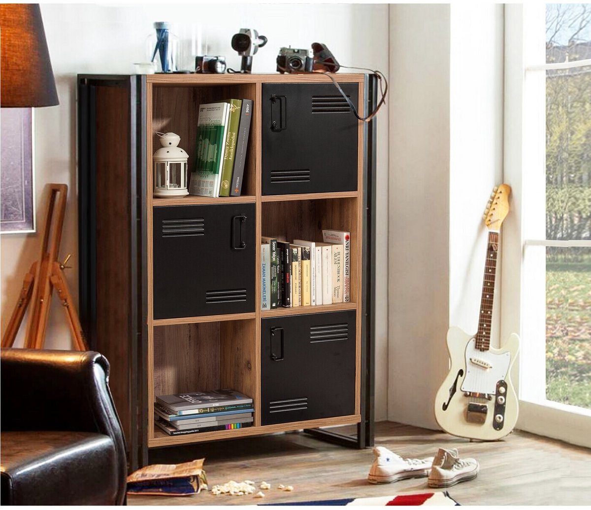 Boekenkast Cosmo Neva Melamine Atlantic Pine Zwart