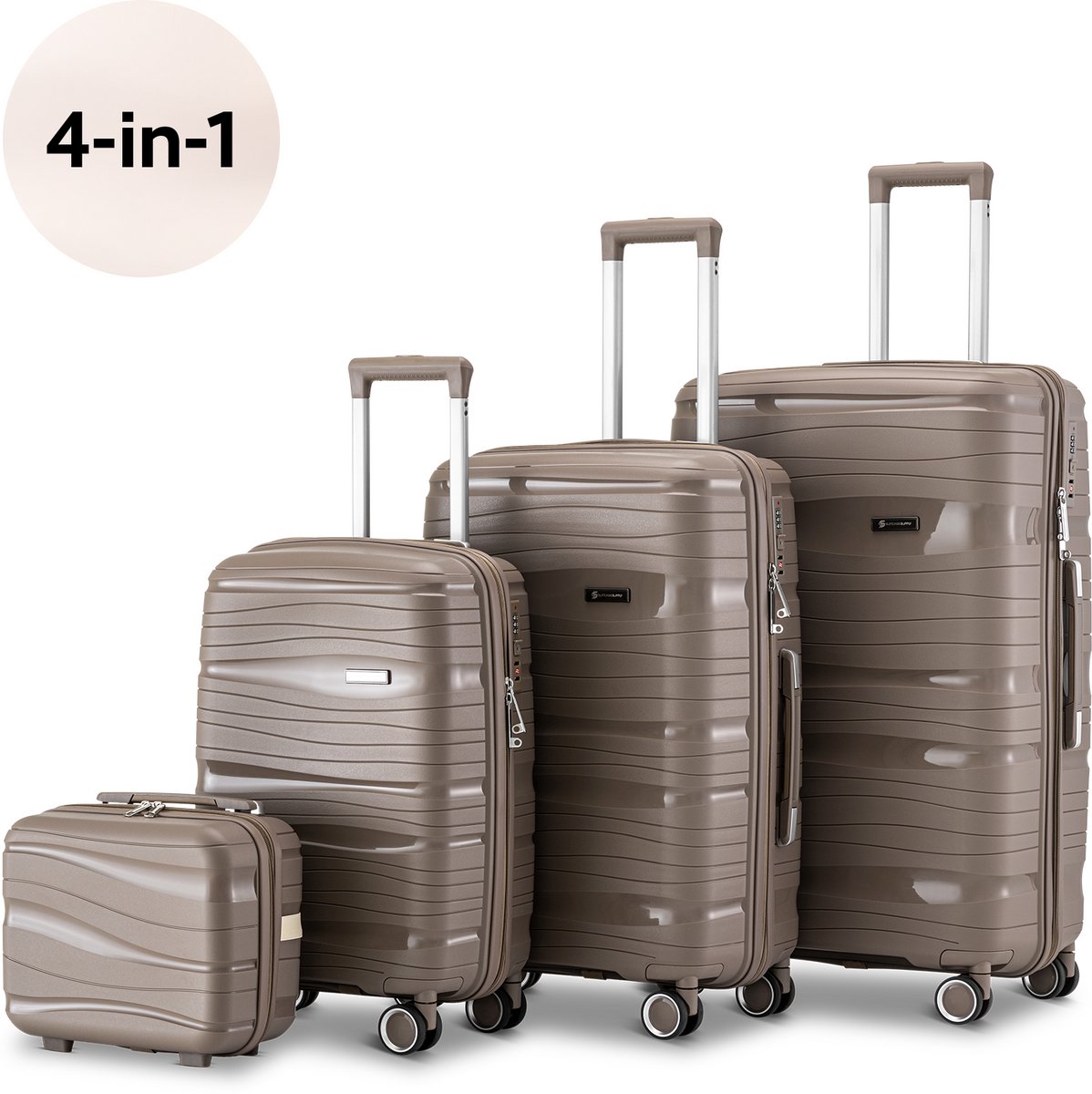 SKYCASES Travel One 4-delige Kofferset – Handbagage & Check-in Koffers – 32L/60L/98L – Cijferslot – 360° Geruisloze Wielen – Lichtgewicht & Stevig – Modern Design - Champagne