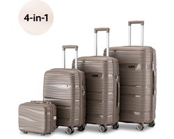SKYCASES Travel One 4-delige Kofferset – Handbagage & Check-in Koffers – 32L/60L/98L – Cijferslot – 360° Geruisloze Wielen – Lichtgewicht & Stevig – Modern Design – Champagne