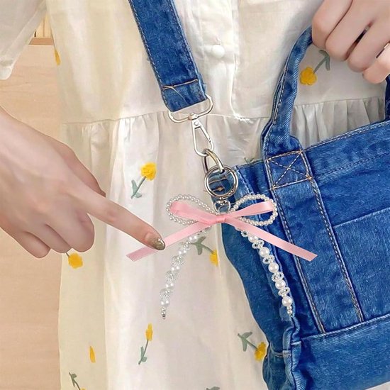 Apausvcm Schattige aardbei-sleutelhanger, zakhanger, aardbeien, kawaii-sleutelhanger met hart, madeliefjes-sleutelhanger, aardbeienhanger