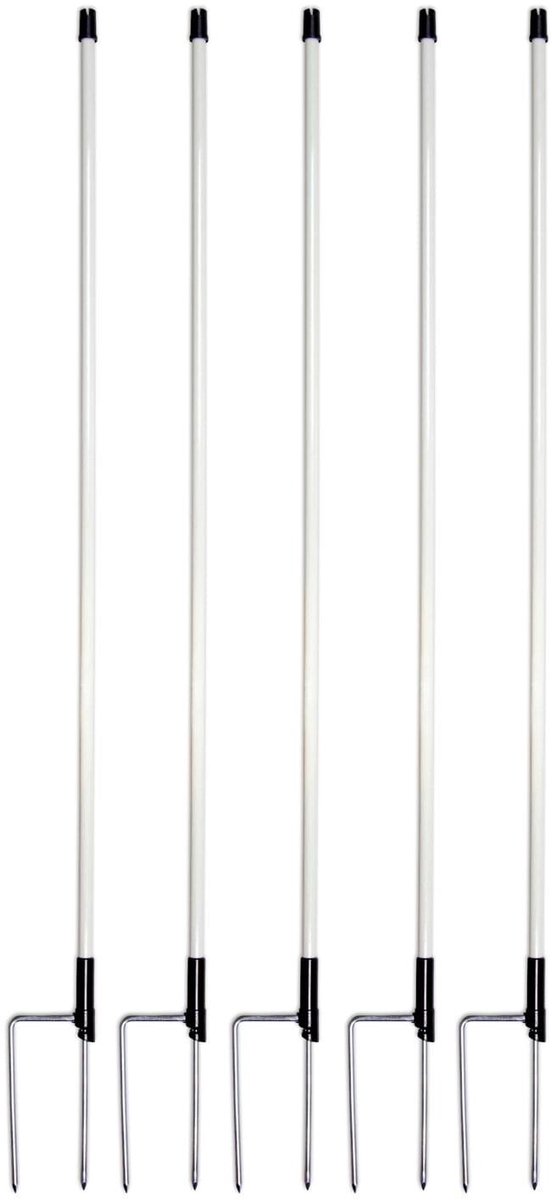 Horizont - Weidepaal - 90cm - Wit -5stk - Kunststof - Prikpaal - Dubbele punt - Vervangingspaal afrastering - Voor schrikdraad of lint