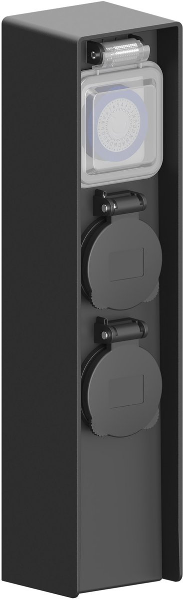 Ledvion - Buitenstopcontact Paal - Incl. Timer - 2 Stopcontacten - Waterdicht IP44
