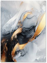 Tuinposter 90x120 cm - Tuindecoratie Abstract - Goud - Verf - Aesthetic - Art - Poster voor in de tuin - Buiten decoratie - Schutting tuinschilderij - Tuindoek muurdecoratie - Wanddecoratie balkondoek
