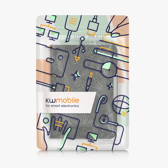kwmobile e-reader hoesje geschikt voor Kobo Clara BW / Colour hoes - E reader flip case met magneetsluiting - Ereader cover - Bloemen in reliëf design in groen van Merkloos — afbeelding 3